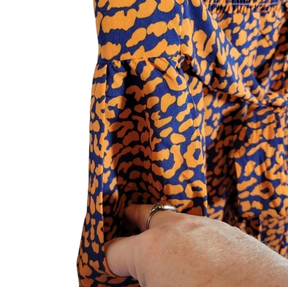Qed London Leopard Print Blue Orange Dress